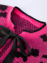 Fall Leopard Bow Girls Knit Cardigan