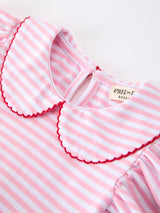 Girls Back To School Apple Applique Twirl Dress Ruffle Petal Collar