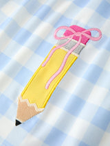 Girls Back To School Pencil Plaid Dress Bow Applique Smocked