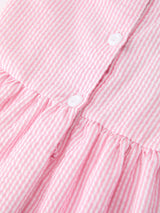 Girls Back To School Bow Twirl Dress Ruffle Applique Pink