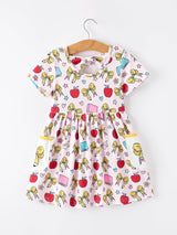 Girls Back To School Apple Bow Pocket Twirl Dress