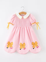 Girls Back To School Pencil Twirl Dress Bow Applique Smocked