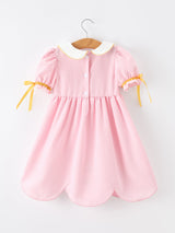 Girls Back To School Pencil Twirl Dress Bow Applique Smocked