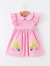 Girls Back To School Bow Pencil Twirl Dress Ruffle Petal Collar Applique
