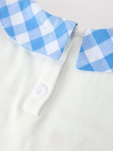Girls 4th of July Plaid Outfit Set Flag Embroidery Peter Pan Collar