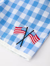 Girls 4th of July Plaid Outfit Set Flag Embroidery Peter Pan Collar