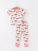 Three Little Tots Girls Western Horse Bow Pajamas Set Print