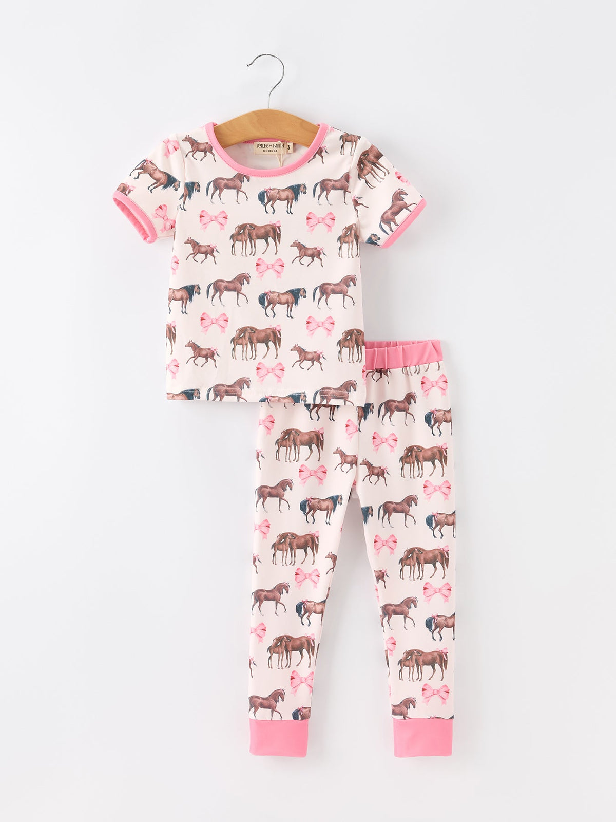 Three Little Tots Girls Western Horse Bow Pajamas Set Print