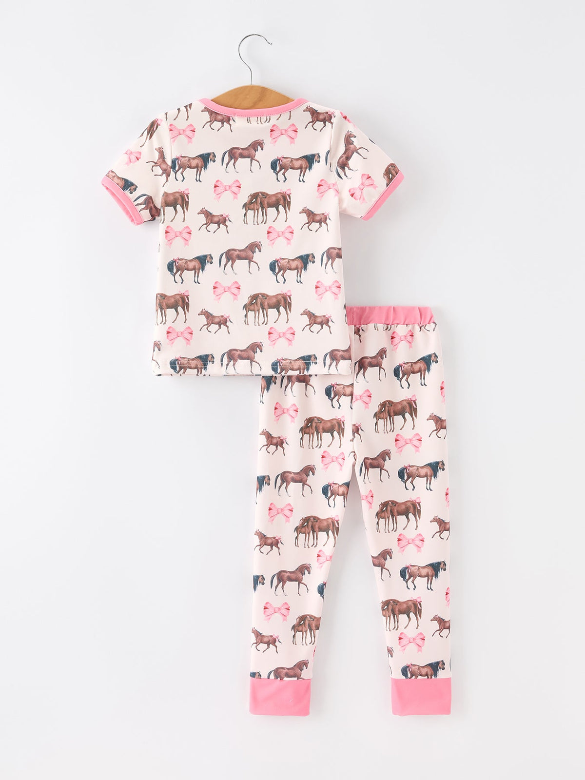 Three Little Tots Girls Western Horse Bow Pajamas Set Print, additional product photo