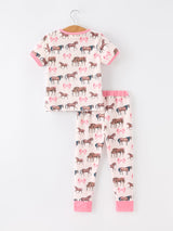 Three Little Tots Girls Western Horse Bow Pajamas Set Print, additional product photo