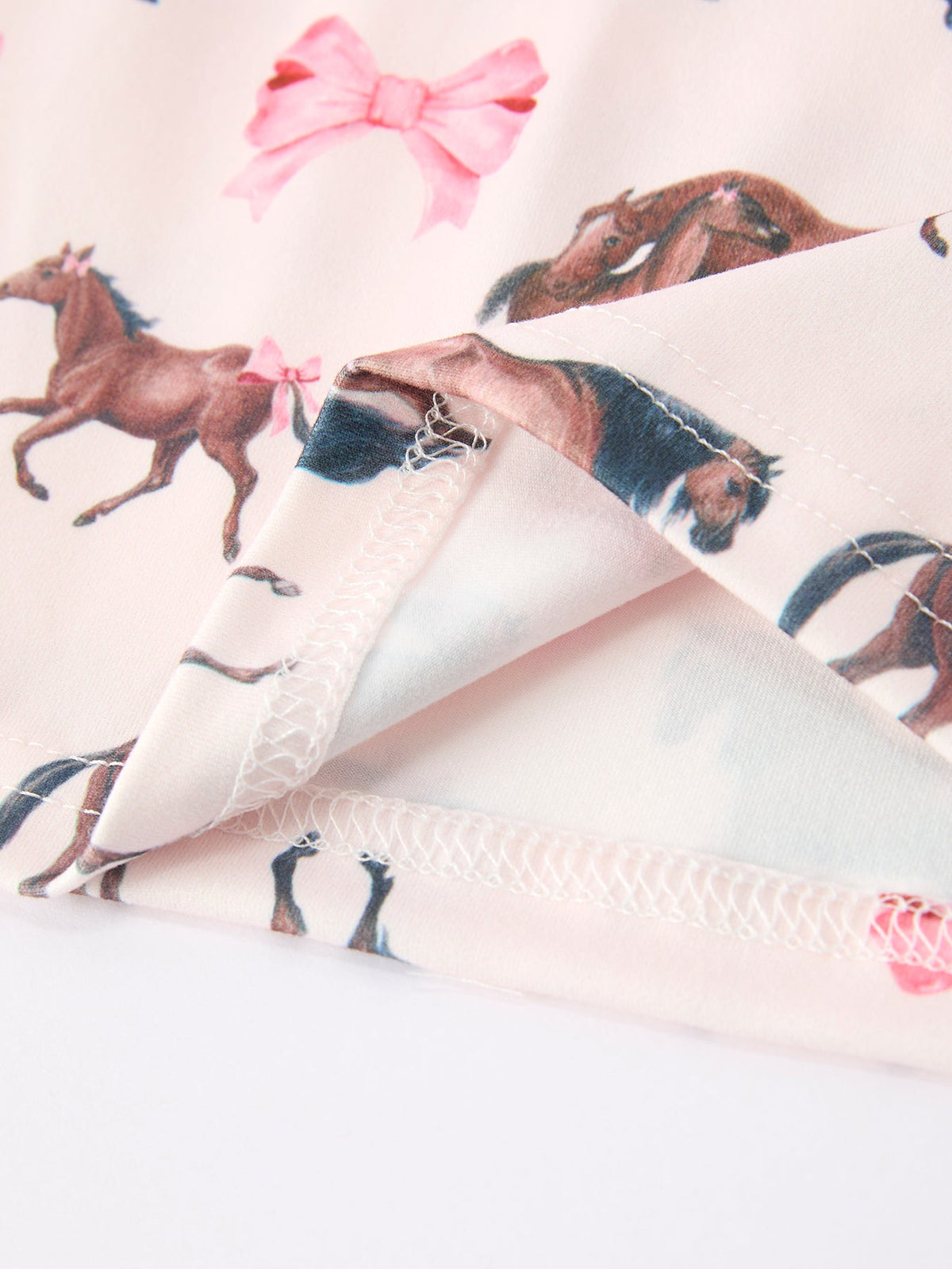 Three Little Tots Girls Western Horse Bow Pajamas Set Print, additional view