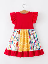 Girls Back To School Pencil Twirl Dress Ruffle Patchwork