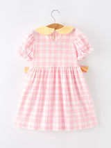Girls Back To School Pencil Plaid Twirl Dress Bow Petals Collar