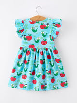 Girls Back To School Apple Worm Twirl Dress Ruffle Color Block