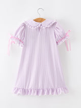 Back To School Pencil Applique Girls Purple Dress Petals Collar Ruffle