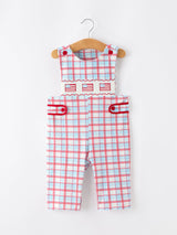 4th of July Plaid Boys Romper Smocked Flag Button Strap