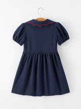 Back to School Apple Applique Girls Dress Petals Collar