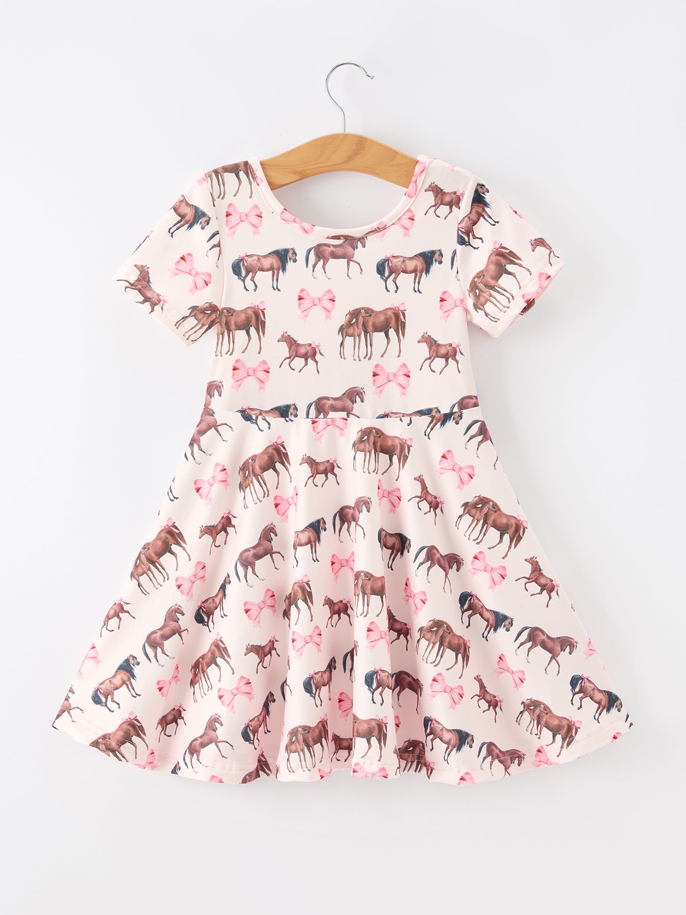 Three Little Tots Girls Western Horse Print Twirl Dress Short Sleeve, supplementary photo