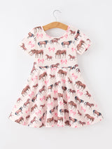 Three Little Tots Girls Western Horse Print Twirl Dress Short Sleeve, supplementary photo