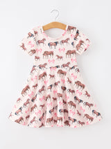 Three Little Tots Girls Western Horse Print Twirl Dress Short Sleeve, second additional photo