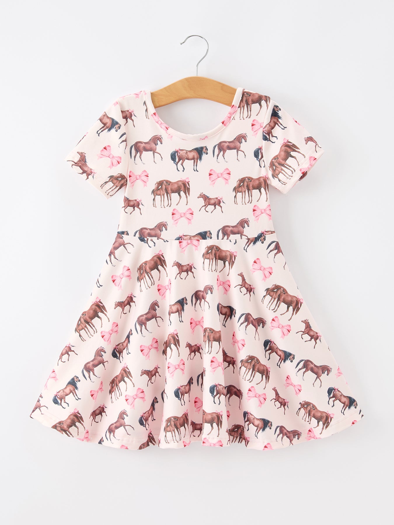 Three Little Tots Girls Western Horse Print Twirl Dress Short Sleeve, second additional photo