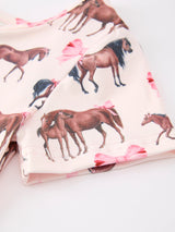 Three Little Tots Girls Western Horse Print Twirl Dress Short Sleeve, third additional photo