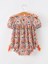 Three Little Tots Orange Floral Bow Petals Collar Girls Romper, additional product photo