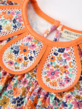 Three Little Tots Orange Floral Bow Petals Collar Girls Romper, extra product detail