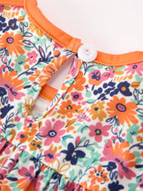 Three Little Tots Orange Floral Bow Petals Collar Girls Romper, additional view
