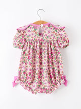 Three Little Tots Pink Floral Bow Petals Collar Girls Romper, additional product photo