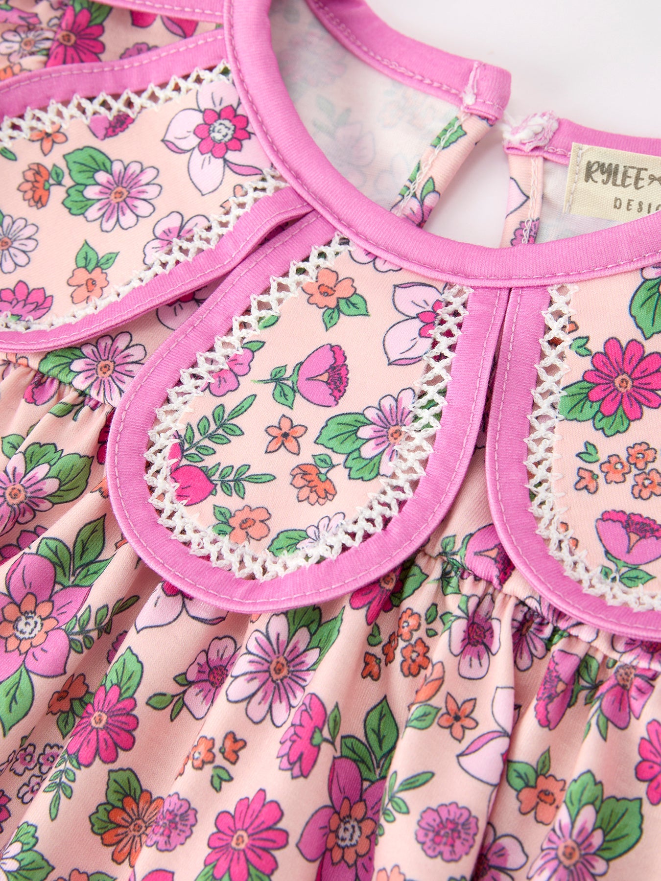 Three Little Tots Pink Floral Bow Petals Collar Girls Romper, extra product detail