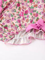 Three Little Tots Pink Floral Bow Petals Collar Girls Romper, alternate angle