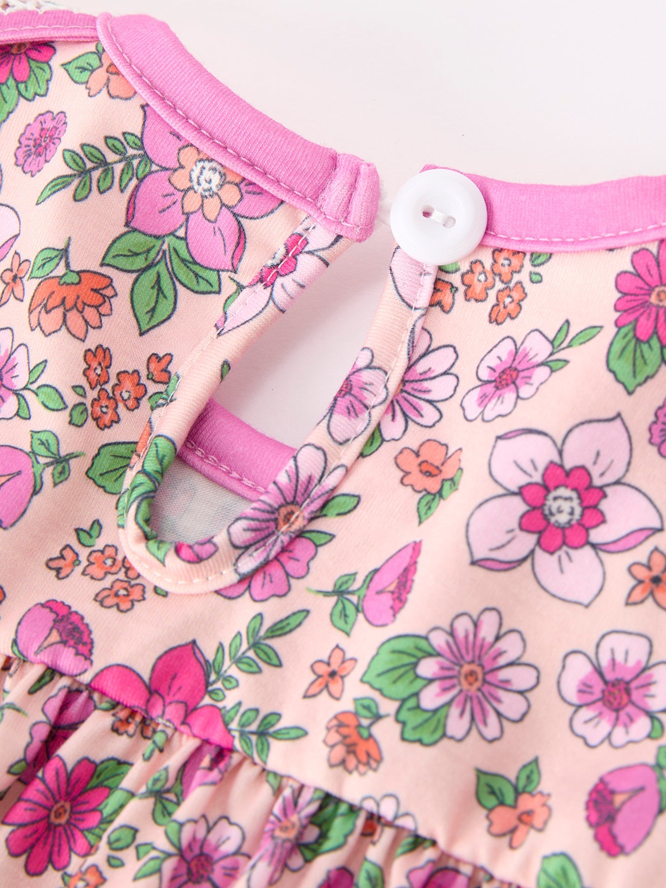 Three Little Tots Pink Floral Bow Petals Collar Girls Romper, additional view