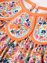 Three Little Tots Orange Floral Bow Petals Collar Girls Dress, alternate angle