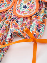 Three Little Tots Orange Floral Bow Petals Collar Girls Dress, additional view