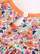 Three Little Tots Orange Floral Bow Petals Collar Girls Dress, extra product detail