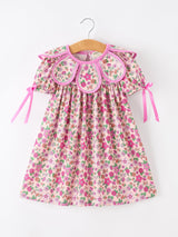 Pink Floral Bow Petals Collar Girls Dress