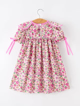 Pink Floral Bow Petals Collar Girls Dress