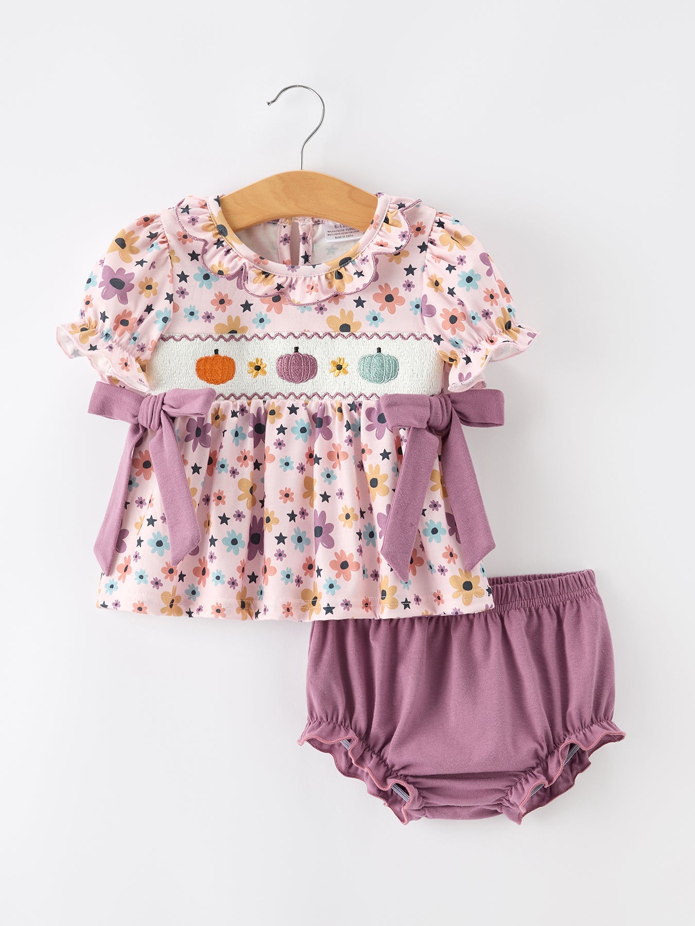 Three Little Tots Halloween Thanksgiving Pumpkin Floral Bow Bloomer Set