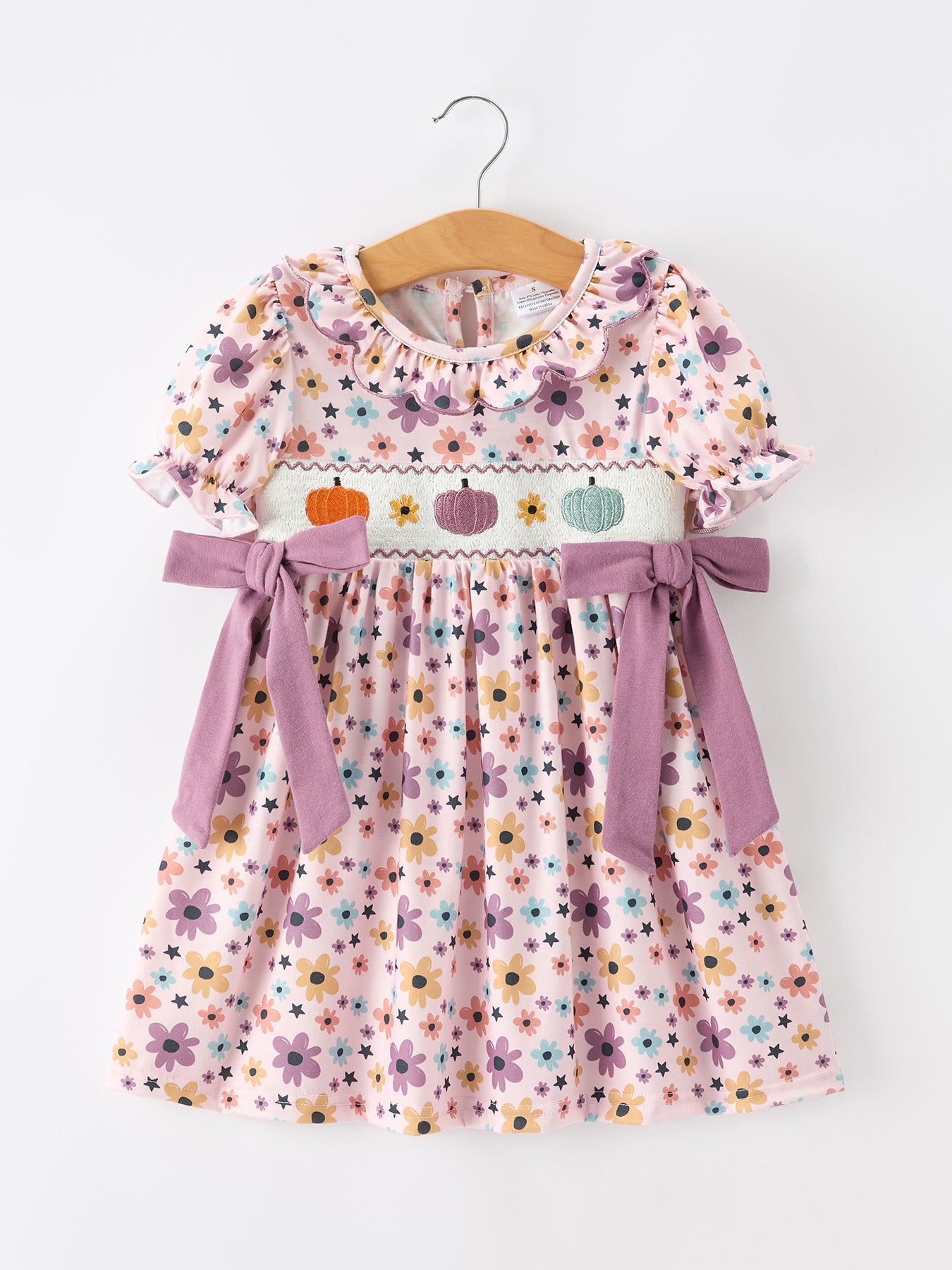 Three Little Tots Halloween Thanksgiving Pumpkin Floral Bow Girls Dress
