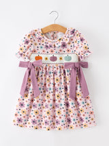 Three Little Tots Halloween Thanksgiving Pumpkin Floral Bow Girls Dress