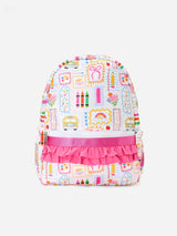Back to School Print Girls Backpack Ruffle Bag