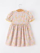 Three Little Tots Yellow Bow Smocked Floral Girl Dress, additional product photo