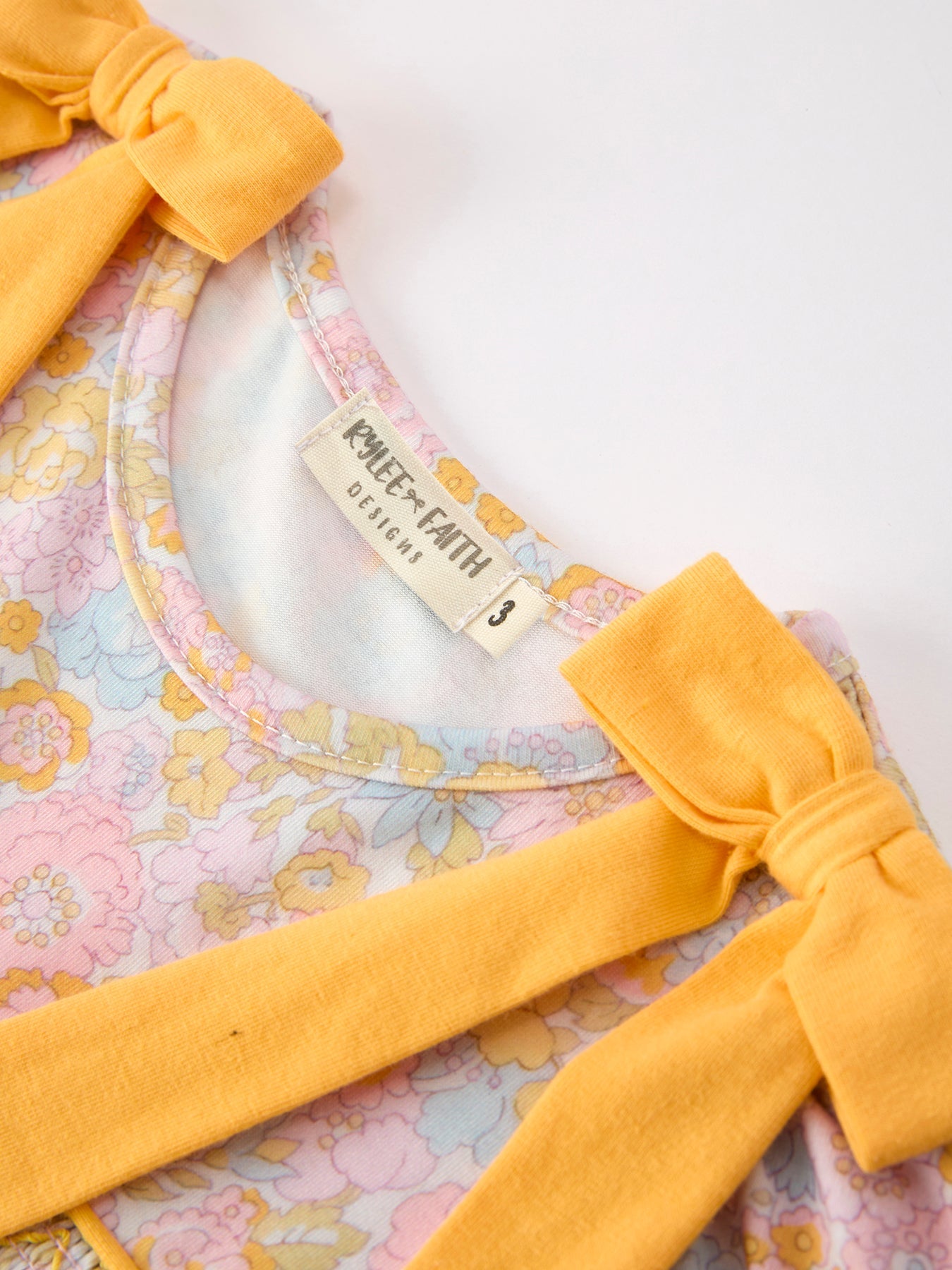 Three Little Tots Yellow Bow Smocked Floral Girl Dress, extra product detail