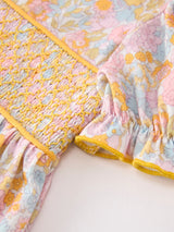 Three Little Tots Yellow Bow Smocked Floral Girl Dress, alternate angle