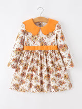 Fall Orange Floral Girl Dress Petals Collar