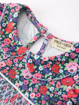 Three Little Tots Blue Bow Floral Smocked Girl Bloomer Set, additional view