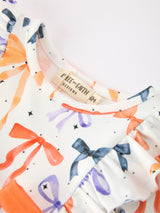Halloween Bow Print Girls Romper Ruffle Bow Long Sleeve