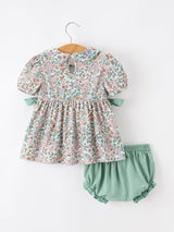Three Little Tots Sage Green Floral Smocked Girl Bloomer Set, additional product photo