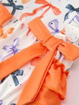 Halloween Bow Print Girls Romper Ruffle Bow Long Sleeve
